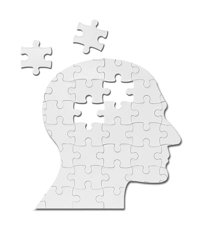 close up of a puzzle game parts on a head silhouette